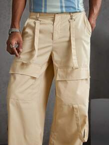 Manfinity VCAY Pantalones Casuales De Tela Tejida Suelta Para Hombre - Caqui - Ver 5