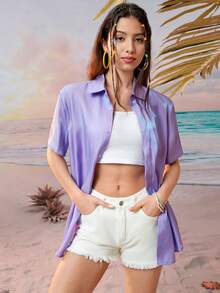 Manfinity Unisex 1 Miếng Nam Ngắn tay Dệt Giải trí Áo sơ mi - Màu tím - Xem 6