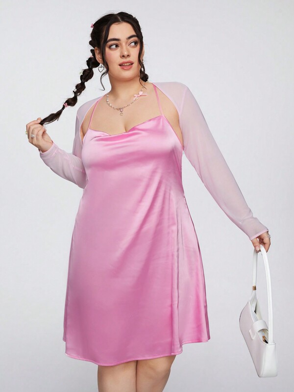 SHEIN Qutie Plus Size Spring Pink Two Piece Set