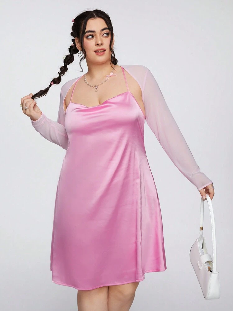Plus Size Spring Pink Two Piece Set