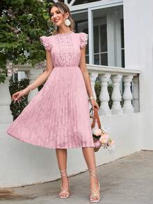 Simplee Váy xếp ly tay lửng cho nữ - Hồng - Xem 3