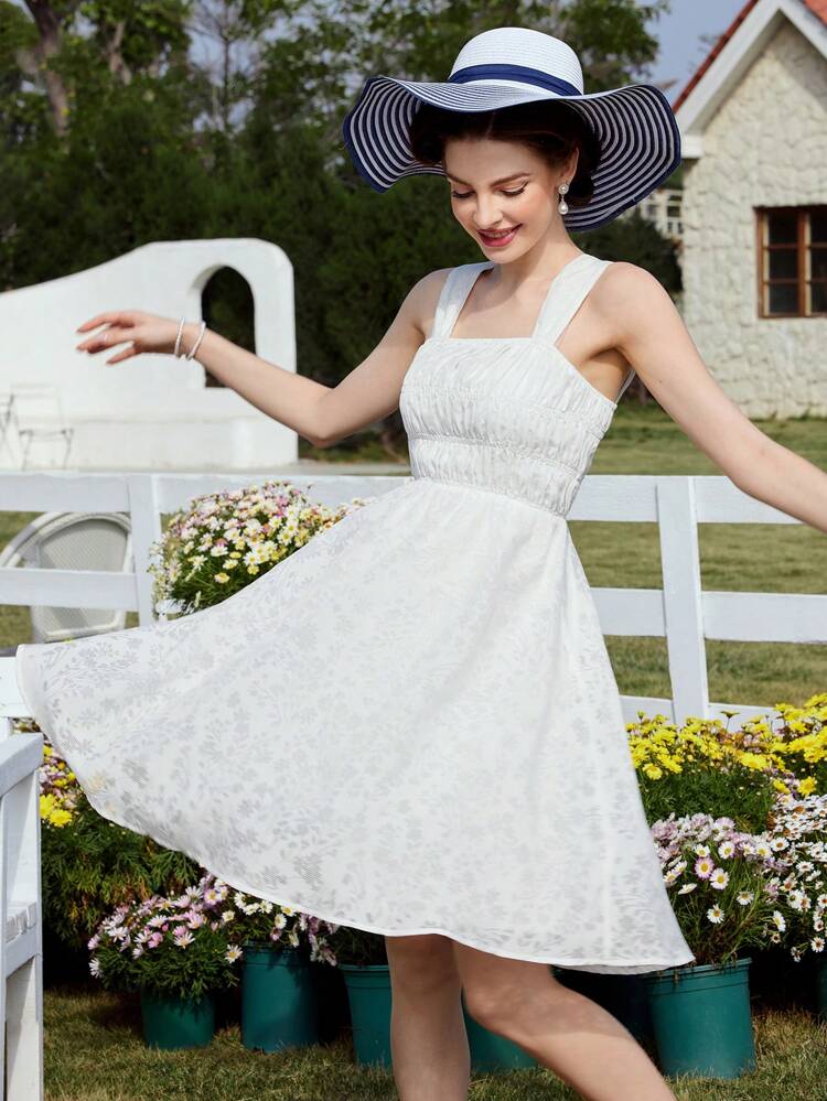 Rural Vacation Style Floral Cutout Umbrella Dress Dress For Spring/Summer White Dress Summer Clothes Kentucky Derby Dress