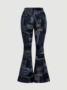SHEIN ICON Women's Flared Jeans With Printed Design - Multicolor - View 2