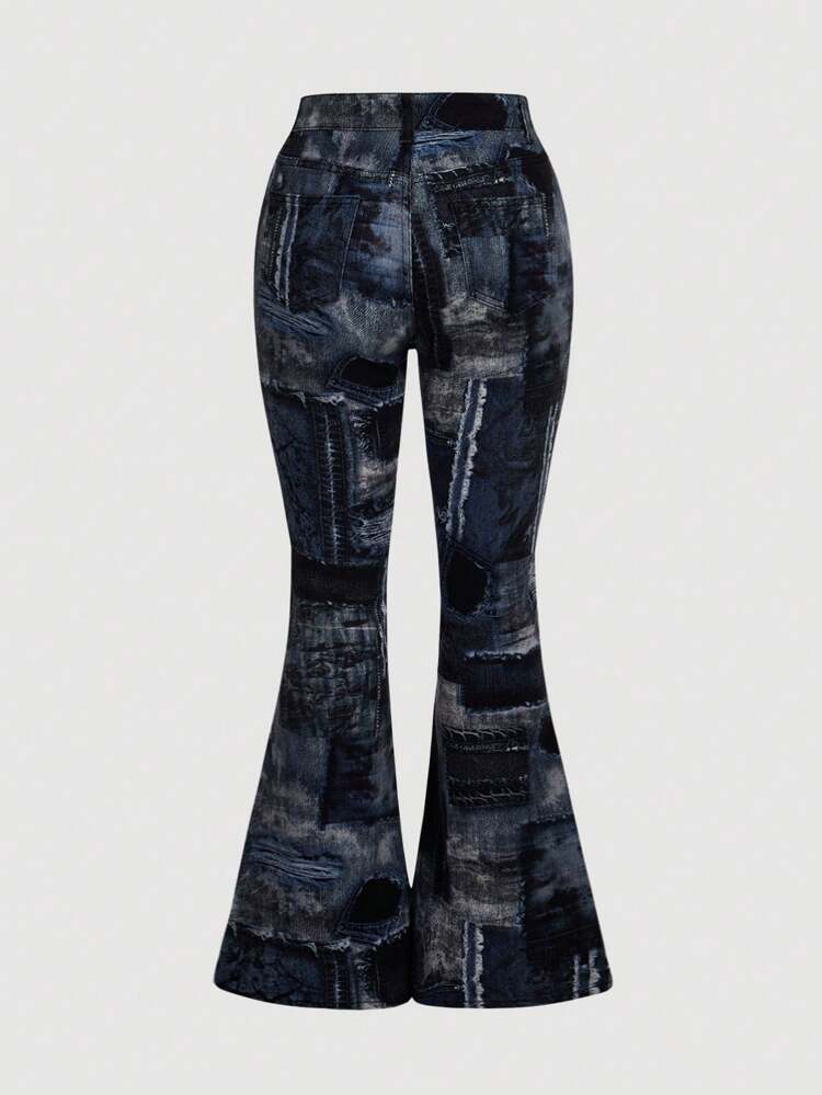 Women's Flared Jeans With Printed Design