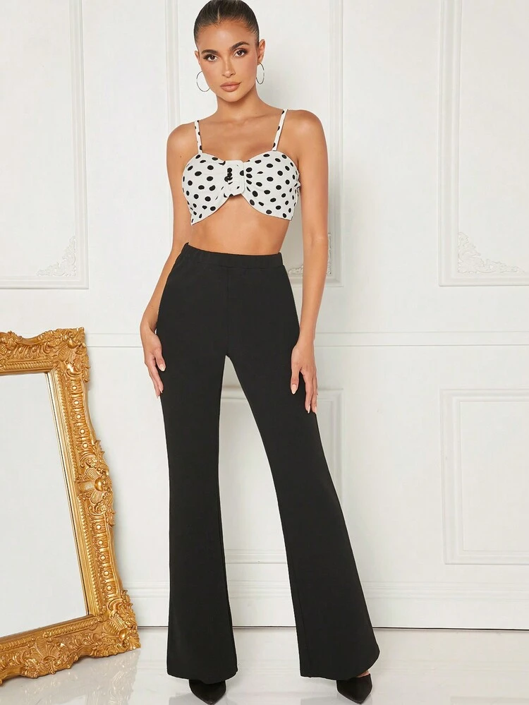 Polka Dot Buckle Top & Pants Two Pieces Set