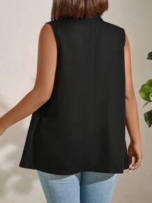 SHEIN Clasi Plus Size Collarless Sleeveless Blazer Jacket - Black - View 2