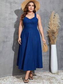 SHEIN SXY Plus Size Women's Denim Cami Dress - Dark Wash - View 4