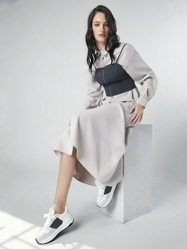 Women's Color Block 2 In 1 Dress