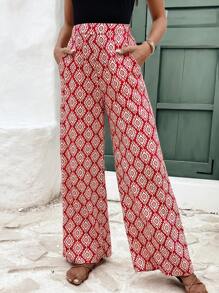 SHEIN Frenchy Pantalones De Mujer Completamente Impresos Con Bolsillos