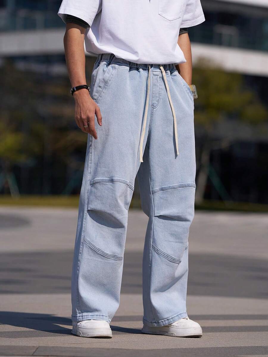 Manfinity Hypemode Pantalones De Mezclilla Con Cordón De Talla Grande Para Hombres - Azul - Ver 1
