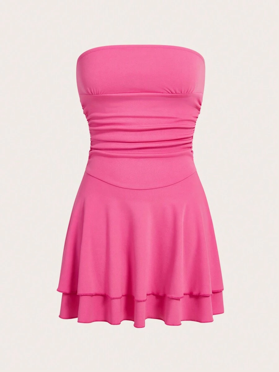 Lunelith SHEIN Lunessa Women's Strapless Pleated Double Layer Hem Dress