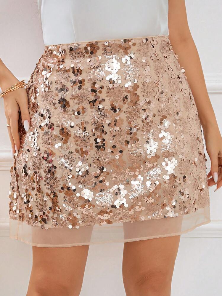 Plus Size Women's Elastic Waist Glitter Skirt