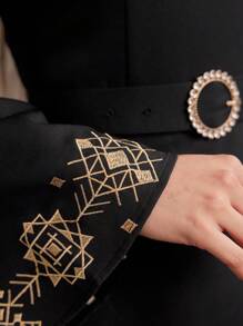 Modelyn Women's Geometric Pattern Asymmetrical Neckline Flare Sleeve Dress,Elegant Evening Party Dress Long Evening Dresses