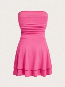 Lunelith SHEIN Lunessa Women's Strapless Pleated Double Layer Hem Dress