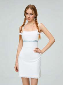 SHEIN Qutie Women's Patchwork Lace Spaghetti Strap Bodycon Dress