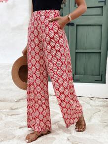 SHEIN Frenchy Pantalones De Mujer Completamente Impresos Con Bolsillos