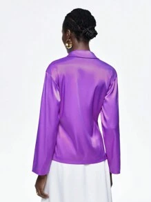 BizChic Women's Solid Color Long Sleeve Shirt - Mauve Purple - View 2