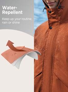In My Nature Women's Zip Front Drawstring Hooded Outdoor Raincoat Jacket - Coffee Brown - View 3