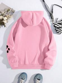 SHEIN EZwear 女款卡通印花保暖連帽衣 - 粉色 - 查看 2