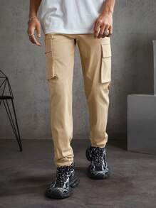 Manfinity VCAY Men's Stretch Woven Cargo Pants - Khaki - View 4