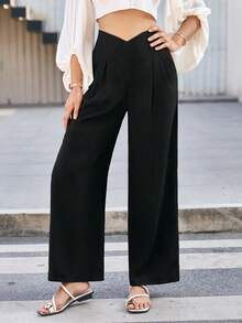GENKIRA Màu thuần Vòng eo chữ V Thường xuyên Quần - màu đen - Xem 7