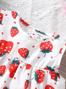 SHEIN Baby Girl Strawberry Printed Sleeveless Dress - Red - View 3