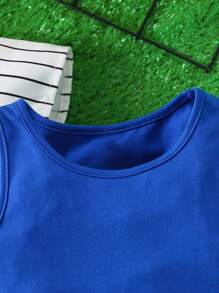 Baby Girl Street Style, Fashionable Striped Short Sleeve Shirt, Comfortable Crop Top, Pleated Skirt Three Piece Set With Letter Printed, Summer