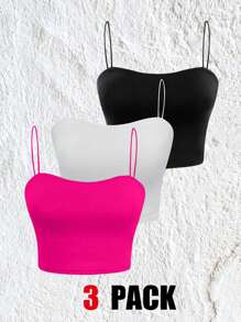 Comfortcana 3pcs Màu thuần Áo ba lỗ - Nhiều màu - Xem 4