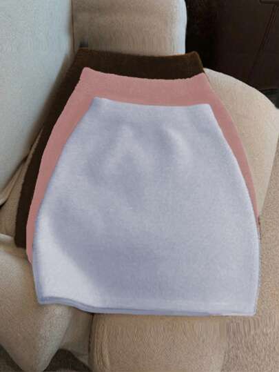 Flirla Plus Size 3pcs Fluffy Knitted Skirt