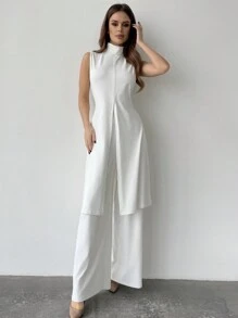 Firerie 高領無袖純色上衣與寬鬆休閒褲2入組