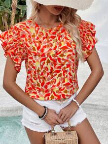 Breezaya Men's Casual All-Over Printed Round Neck Short Sleeve Shirt - Red - View 5