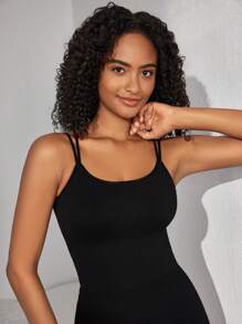 Ocili Leisure Extremely Stretchy Seamless & Skin-Friendly Non-Removable Padding Comfortable Solid Double Shoulder Straps Women Tops Black - Black - View 6
