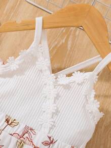 Monos Con Decoración Floral En 3d Y Estampado De Flores Y Parches Para Tallas Grandes - Multicolor - Ver 3