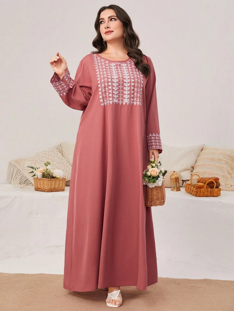 Plus Size Women's Arabian Embroidery Dress Kaftan Jalabiya Dress