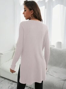 SHEIN Cottnline Jersey De Punto Asimétrico Con Dobladillo Alto-bajo Y Abertura Lateral - Rosa vieja - Ver 2