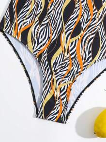 Teen Girls' Zebra Pattern Cross Back One-Piece Swimsuit - Multicolor - View 3