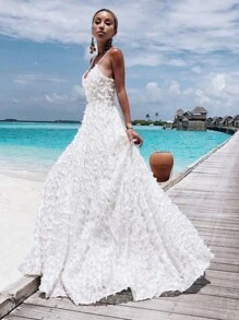 Vestido de unicolor elegante con tirantes de espagueti, adecuado para vacaciones - Blanco - Ver 10