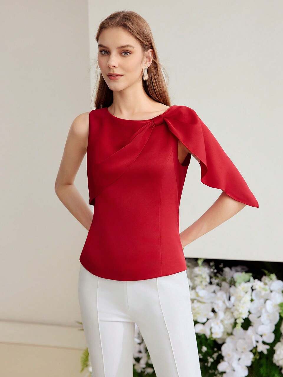 MOTF ASYMMETRICAL SHOULDER SOLID BLOUSE