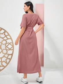 Mulvari Women's Arabic Style Letter Embroidery Textured Dress