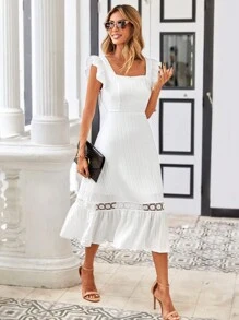 SHEIN Clasi 白色迷你盖袖蕾丝边连衣裙 - 白色 - 查看 5