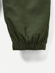 SHEIN Cậu bé Tween Giải trí Lá thư & Bộ xương In tay Vá lại Hình nón Dệt Quần - xanh quân đội - Xem 5