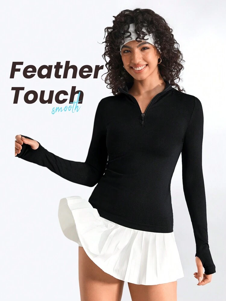 Zipper-Up Thumb Hole Athletic Sweatshirt