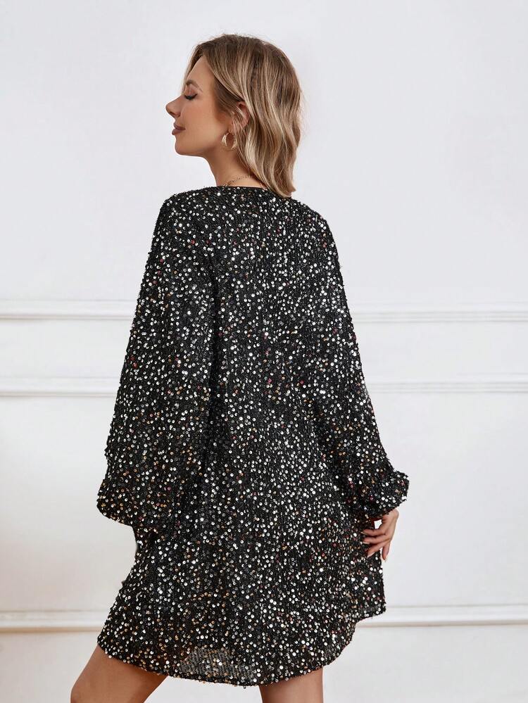 Maternity Sequin Lantern Sleeve Dress