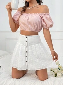 Flirla Women's Single-Breasted Button-Up Skirt