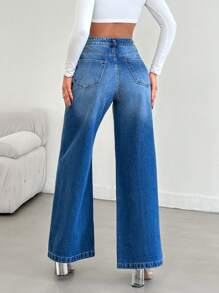 8個鈕扣寬腳牛仔褲 - 中等水洗藍 - 查看 2