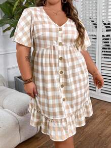 SHEIN CURVE+ Kích thước lớn Của phụ nữ Hai tông màu Họa tiết Lưới Đầm - Nhiều màu - Xem 3