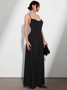 EURMUSE Women's High Slit Cami Dress - Black - View 3