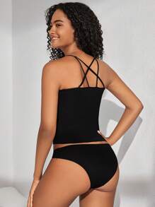 Ocili Leisure Extremely Stretchy Seamless & Skin-Friendly Non-Removable Padding Comfortable Solid Women Tops Black - Black - View 2