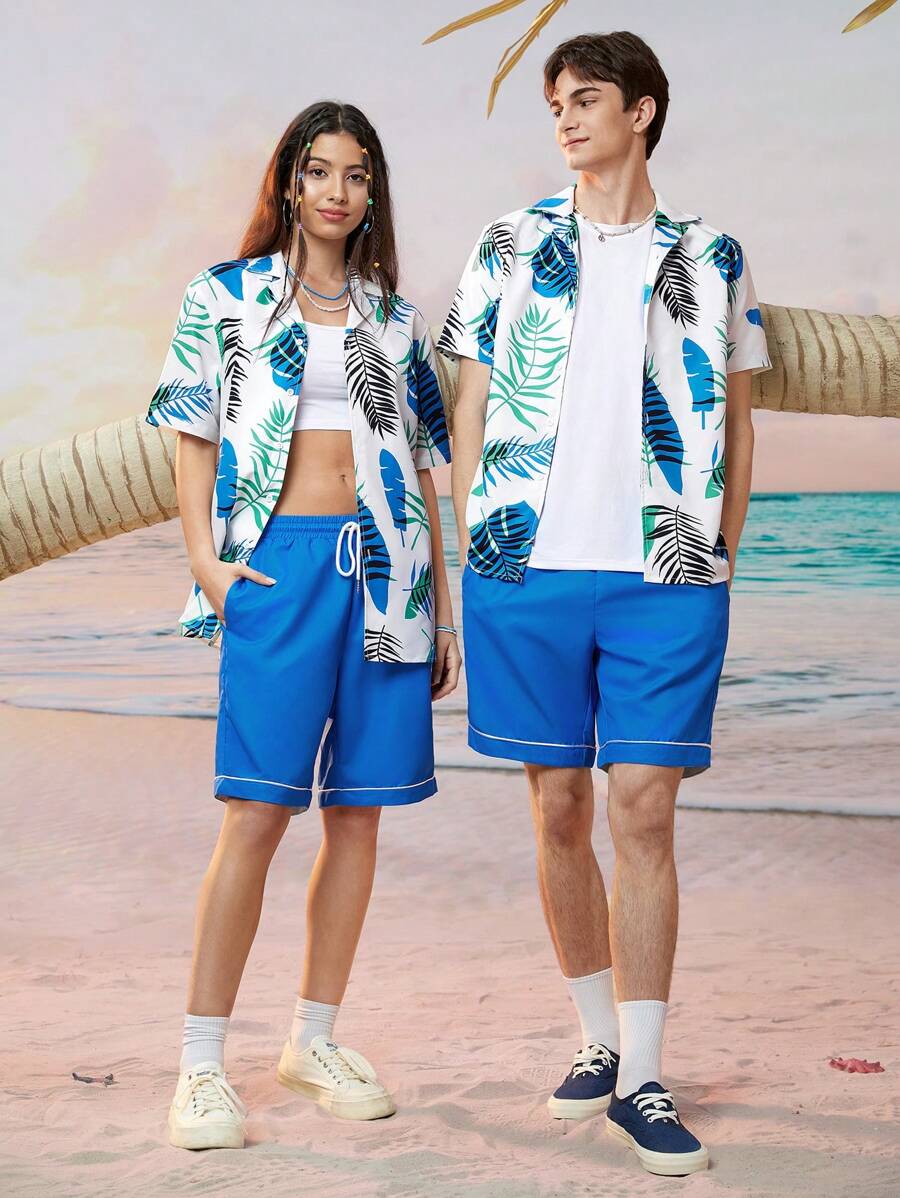 Manfinity VCAY Men's Woven Short Sleeve Casual Shirt With Leaf Print - Multicolor - View 1