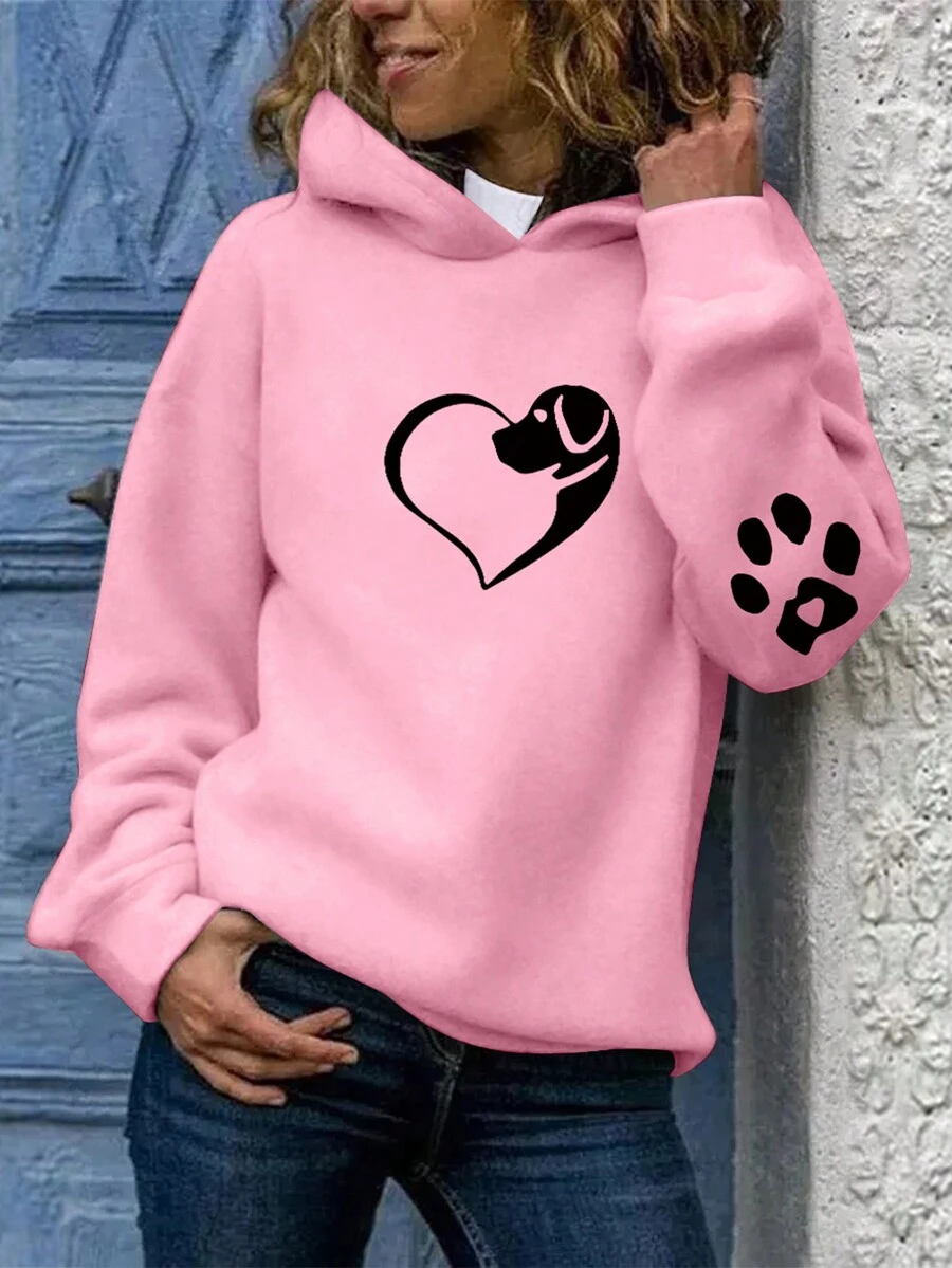 SHEIN EZwear 女款卡通印花保暖連帽衣 - 粉色 - 查看 1